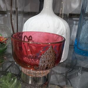 Leaning Tower Of Pisa Cranberry Red Glass with Silver Tone Handle Hardware